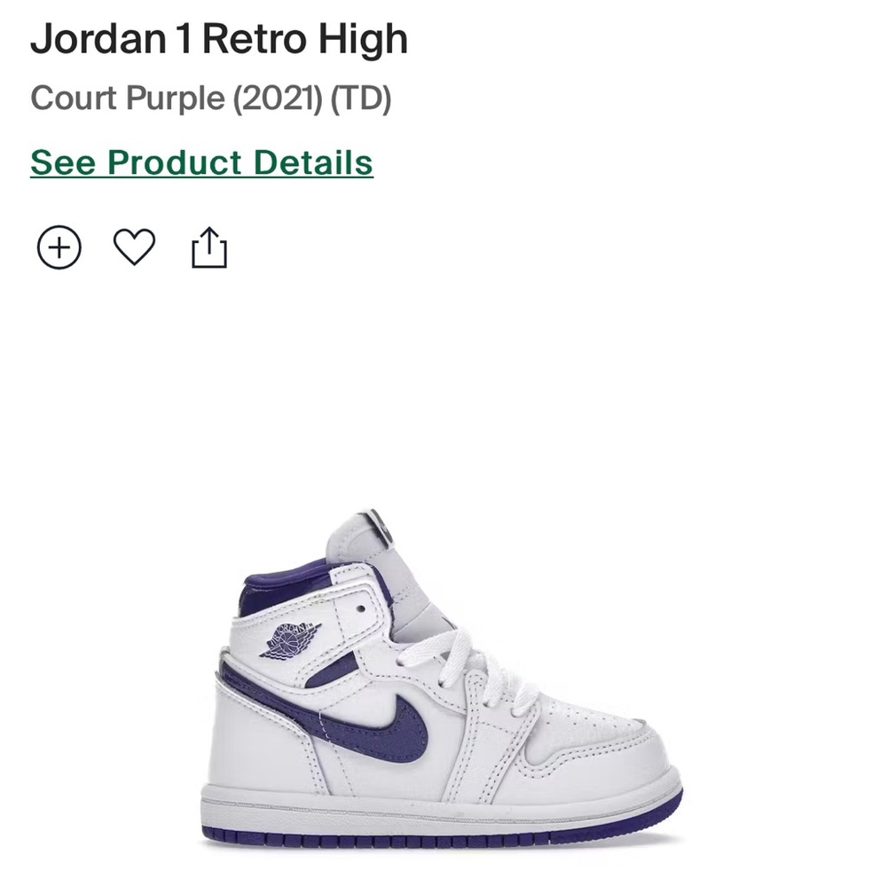 Jordan 1 retro High Court purple toddler shoes